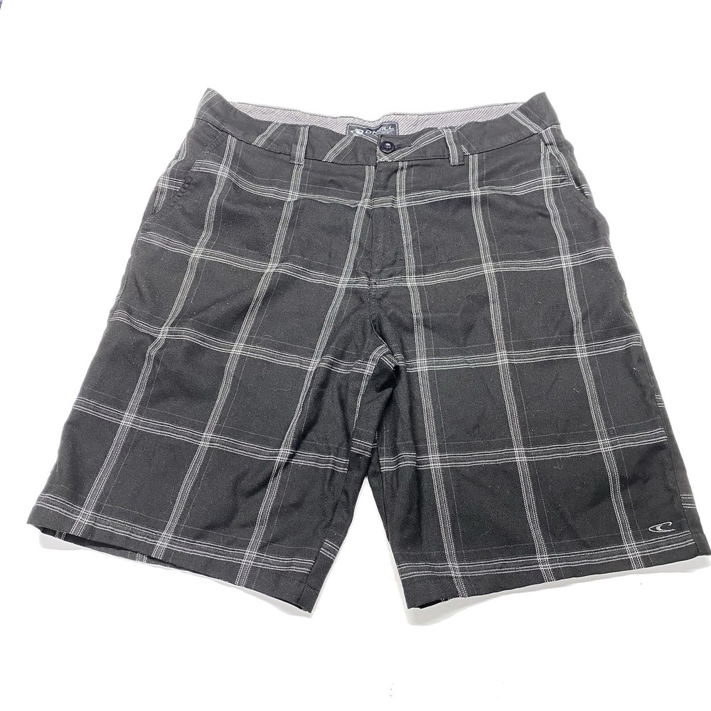 Vintage Y2K O'Neill Board Shorts Men's 34 Black/ Grey Plaid